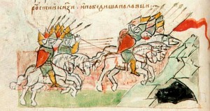 Победа половцев над русскими полками в 1068 году. Миниатюра из Радзивиловской летописи XV в.